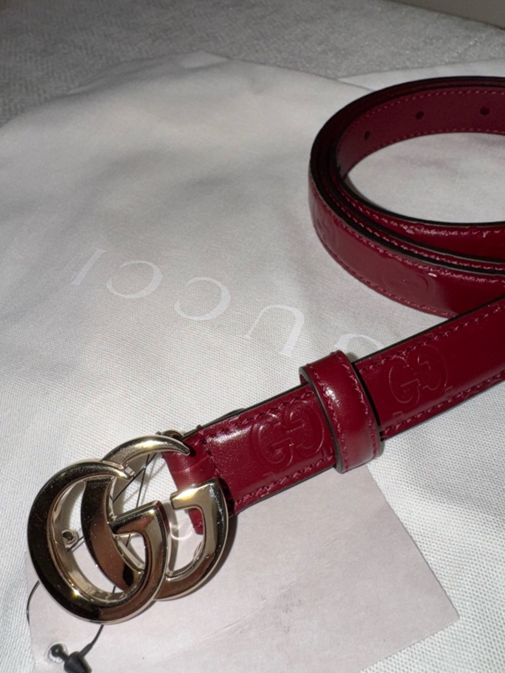 Gucci GG Marmont Thin Belt in GG Embossed Leather